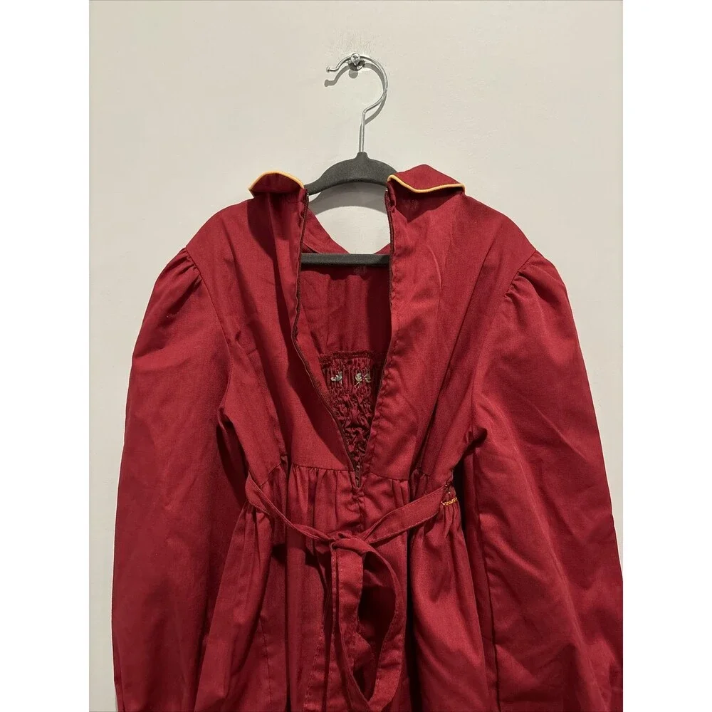 VINTAGE GIRL'S RED SMOCKED LONG SLEEVE DRESS - POLLY FLINDERS - SIZE 8